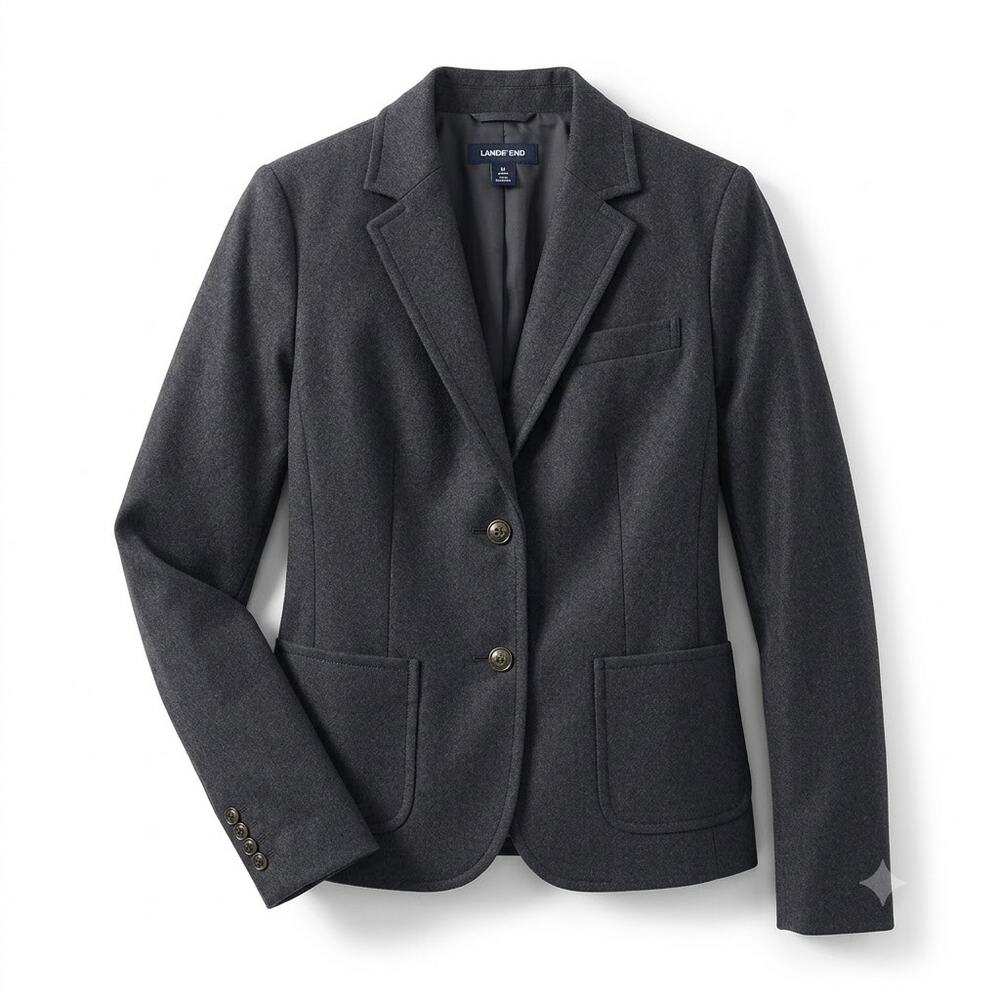 Lands End Wool School Boy Blazer Jacket Gray Metal Crest Buttons Lined Womens 8